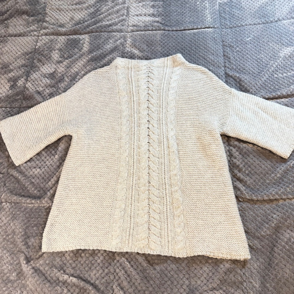 Ann Taylor Oatmeal Beige Cable Knit Mock Neck Short Sleeve Wool Blend Sweater XS